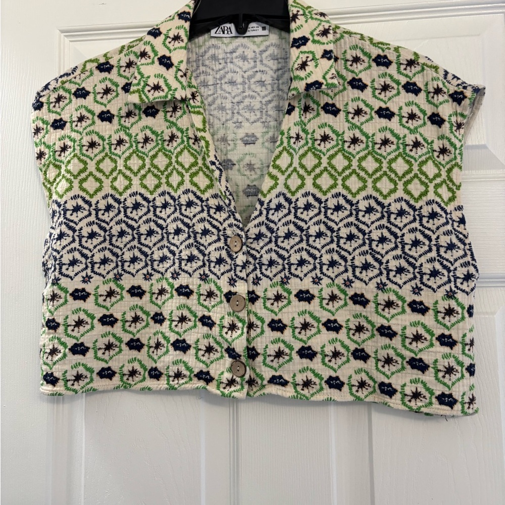 Zara Women's Button Down Shirt in Green and Blue